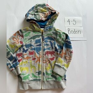 4-5 Mini Boden rainbow animal zip hoodie